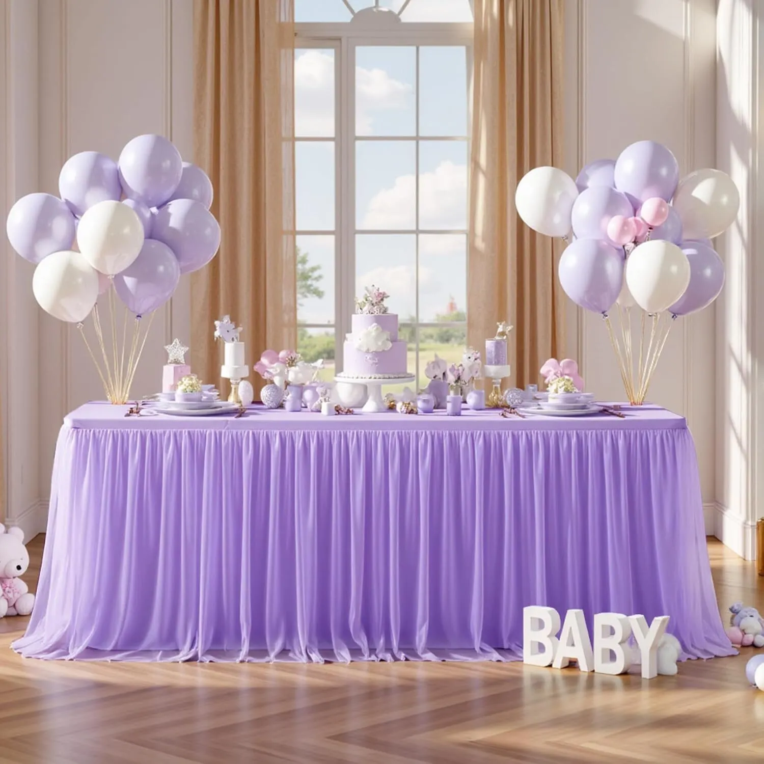 6 FT Purple Ruffle Tulle Table Skirt