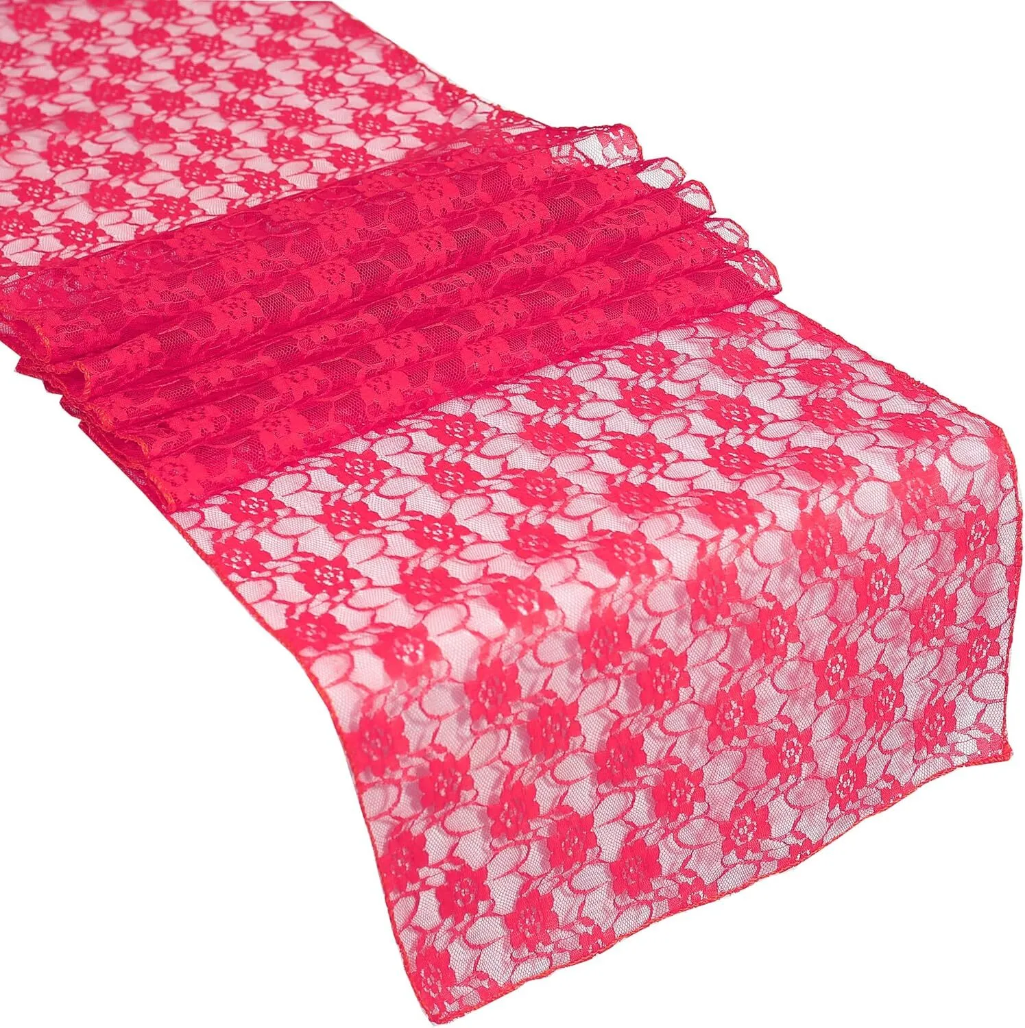 12" x 108" Magenta Floral Lace Table Runner