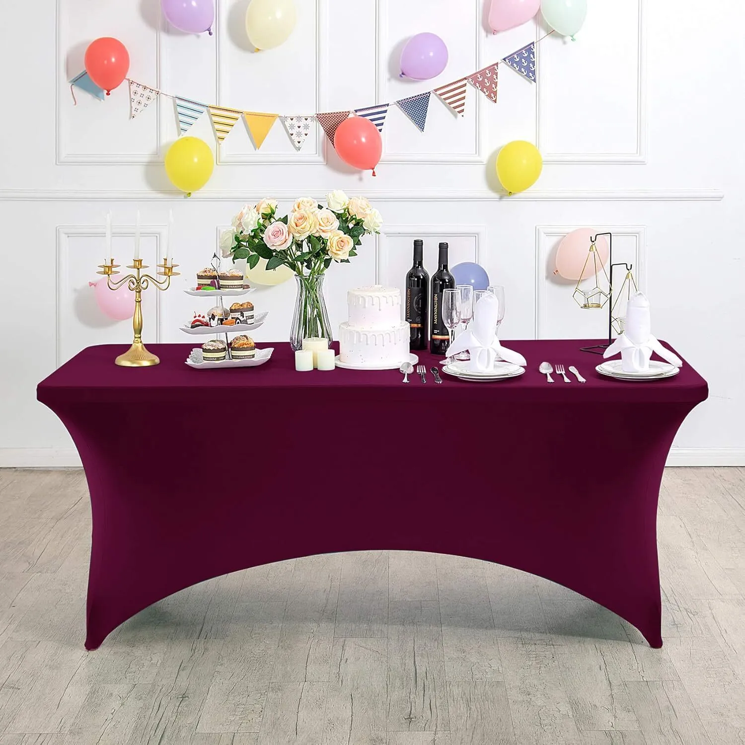 4 ft Burgundy Rectangle Spandex Tablecloth