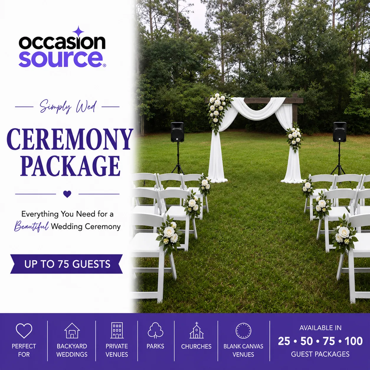 Simply Wed Ceremony Package – Up to 75 Guests