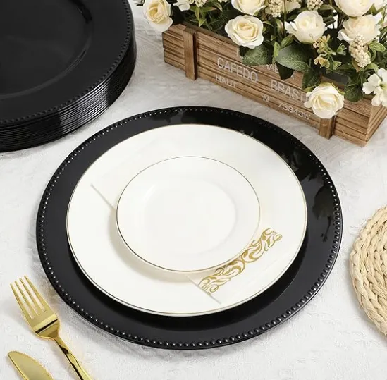 Black Charger Plate with Beaded Edge