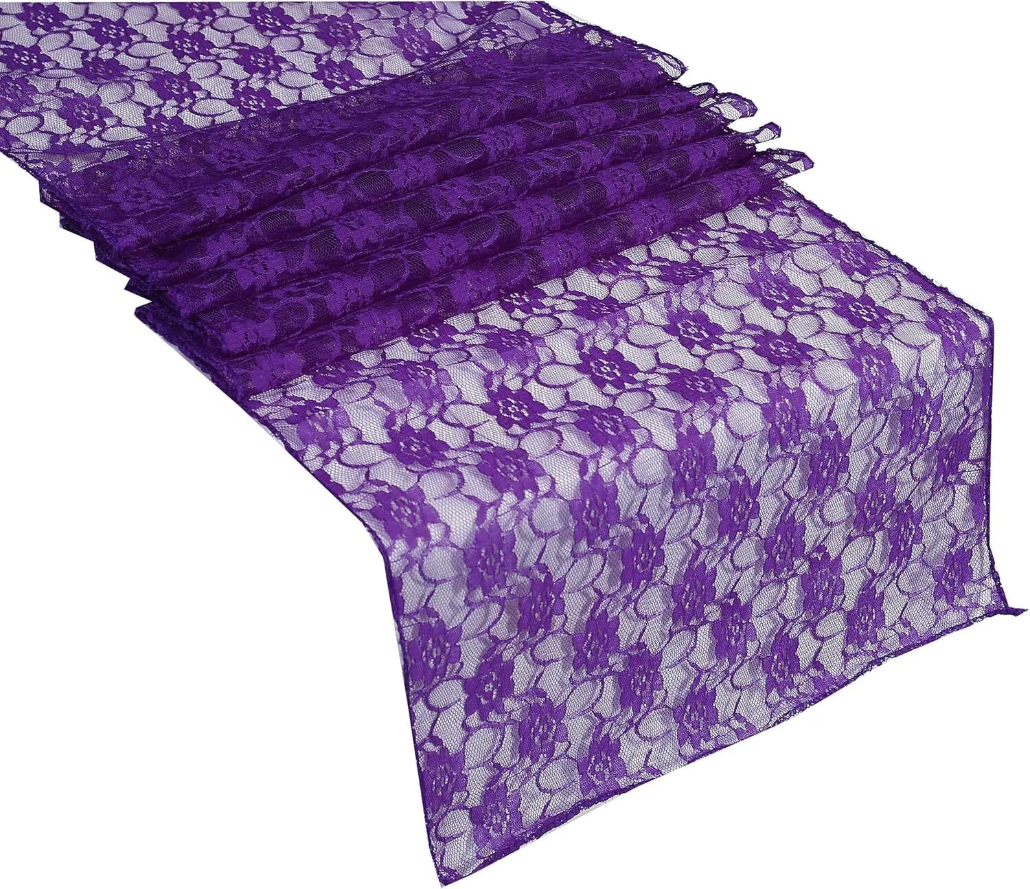 12" x 108" Purple Floral Lace Table Runner