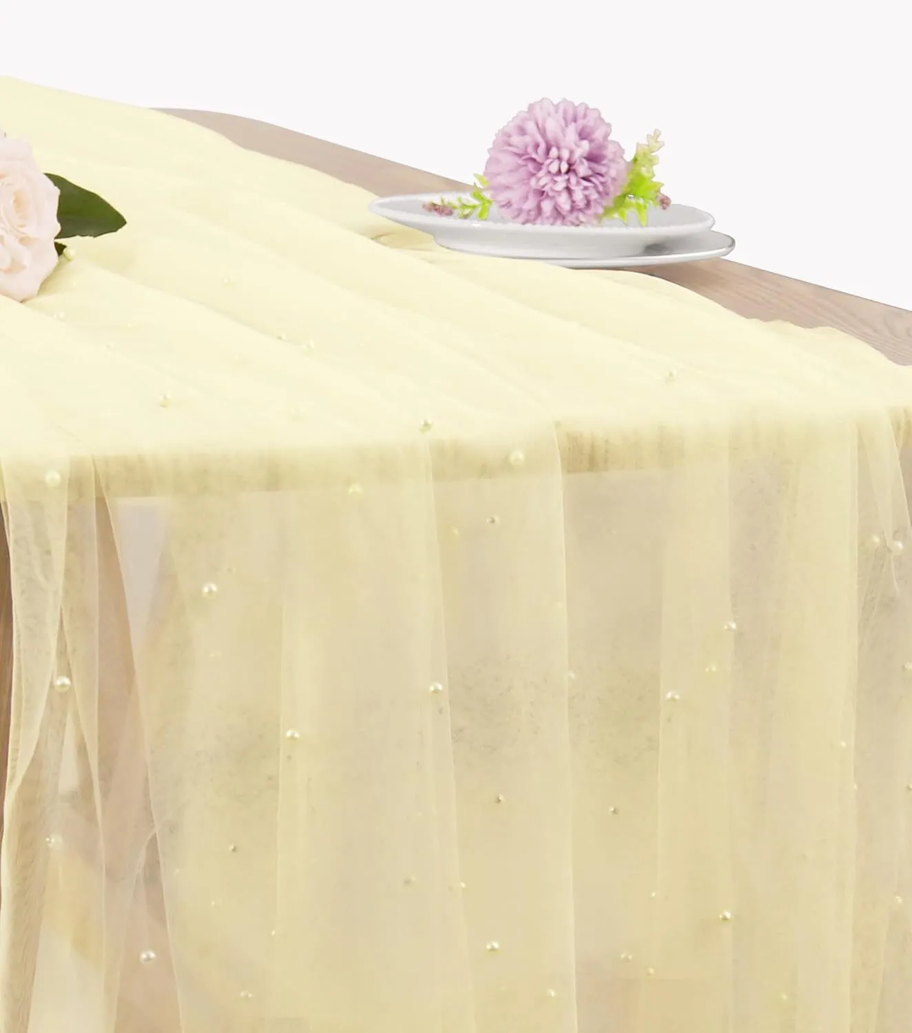 29" x 120" Ivory Pearl Tulle Table Runner