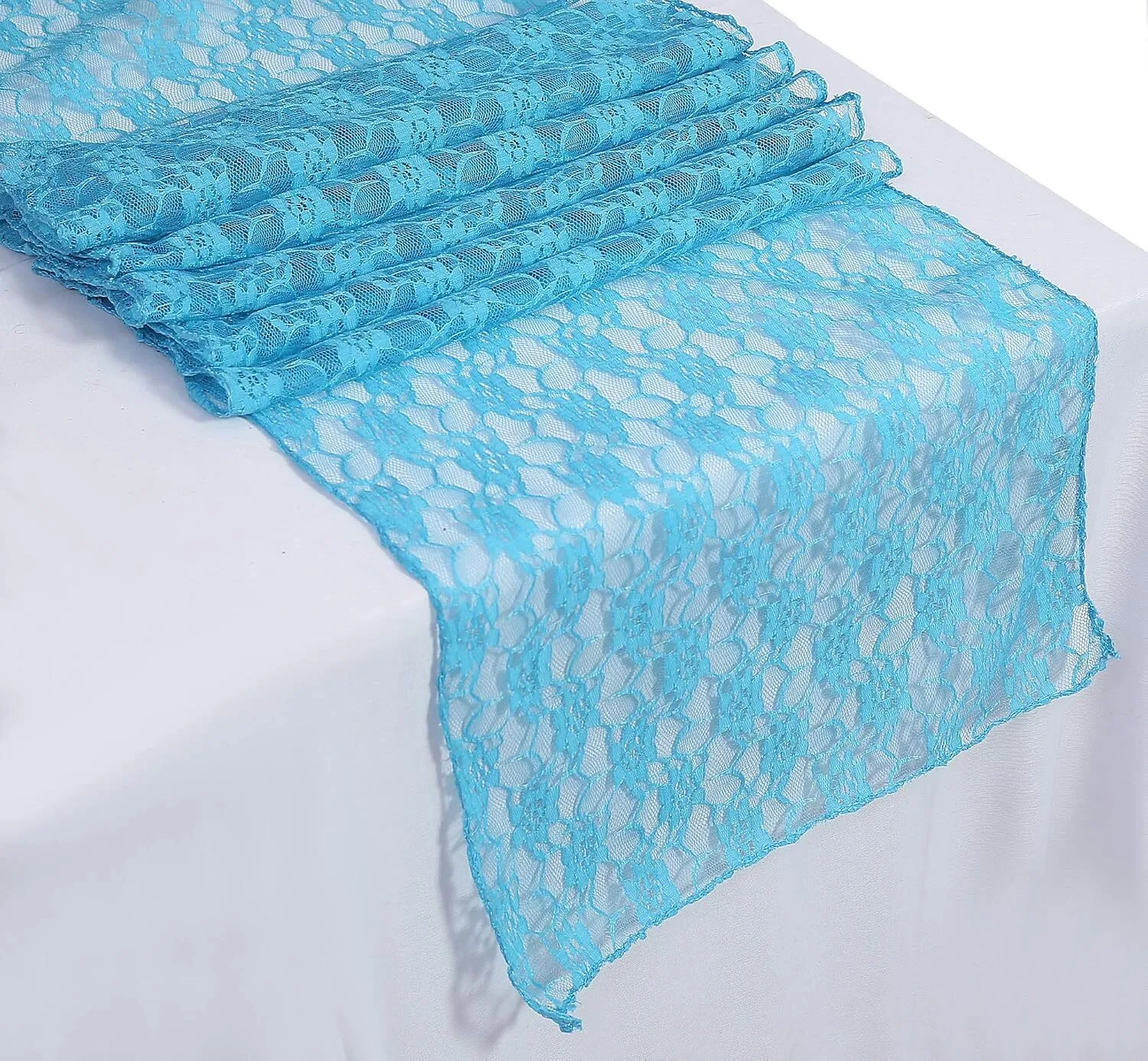 12" x 108" Turquoise Floral Lace Table Runner