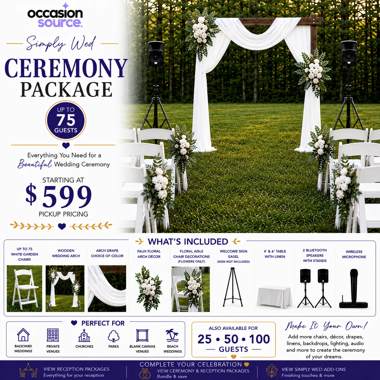 Simply Wed Ceremony Package – Up to 75 Guests