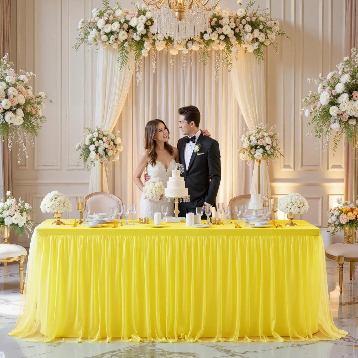 8 FT Yellow Ruffle Tulle Table Skirt