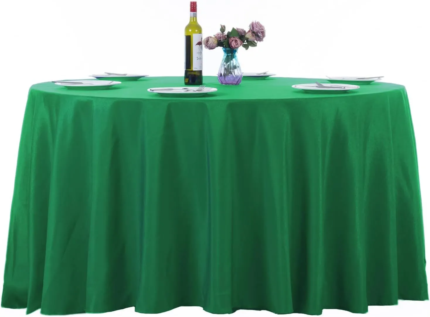 132" Emerald Green Round Polyester Tablecloth