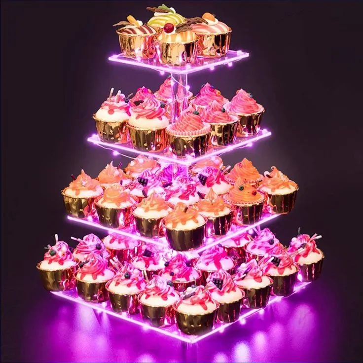 4-Tier Acrylic Cupcake Stand with Pink LED Light String