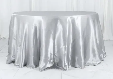 132" Silver Round Satin Tablecloth