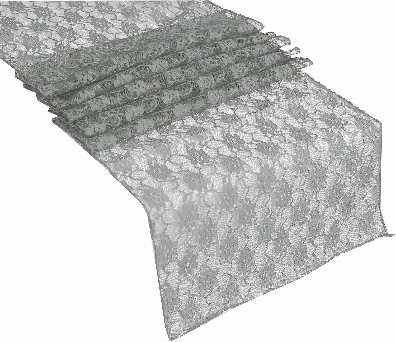 12" x 108" Silver Floral Lace Table Runner
