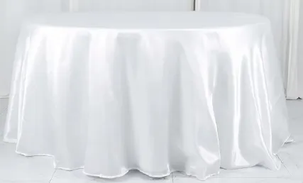 132" White Round Satin Tablecloth