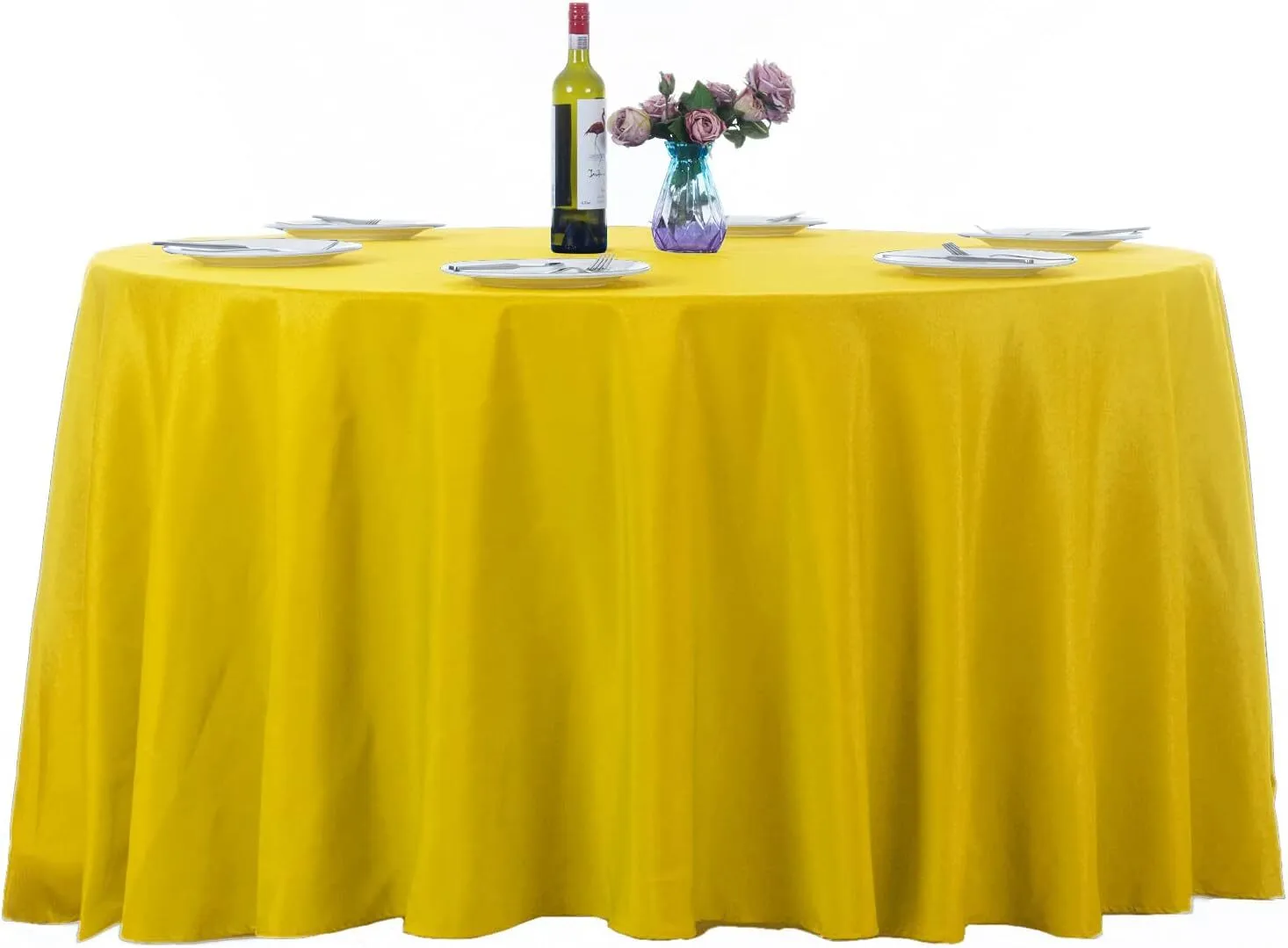 132" Yellow Round Polyester Tablecloth