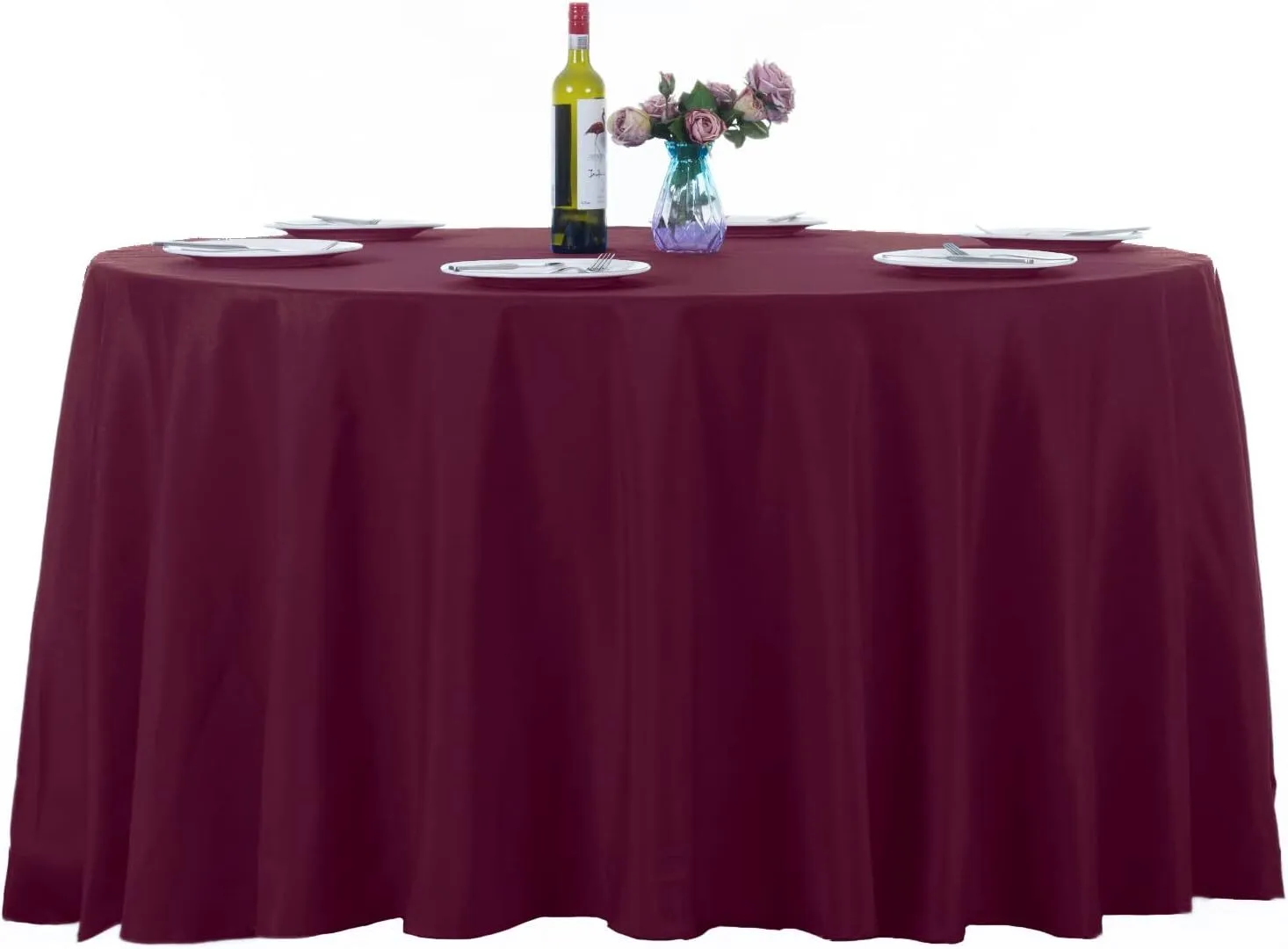 132" Burgundy Round Polyester Tablecloth