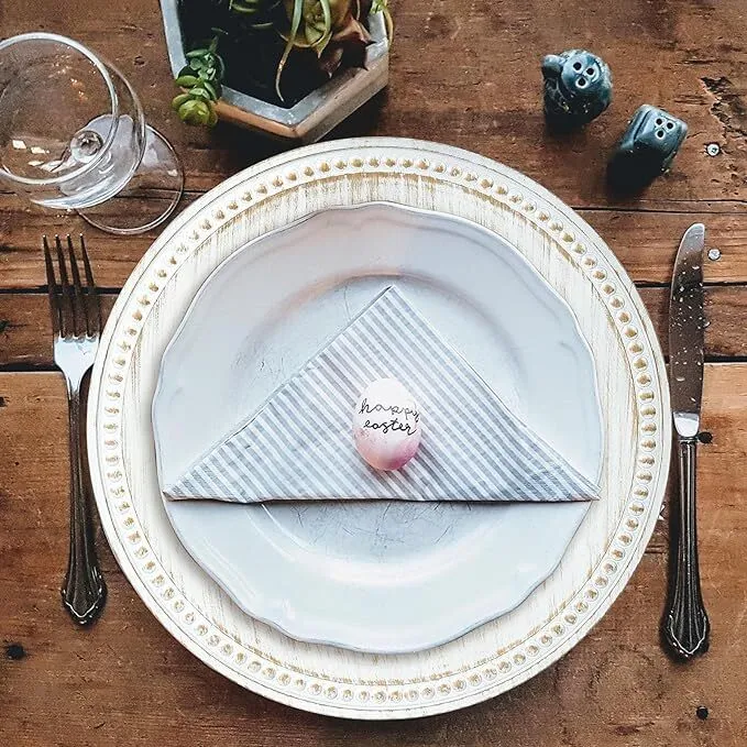 White Vintage Charger Plate with Beaded Edge