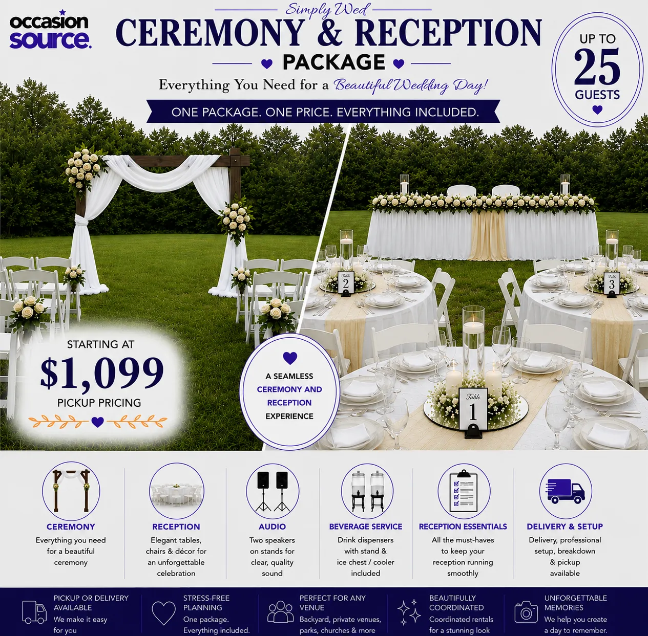 Simply Wed Ceremony & Reception Package - Up to 25 Guests
