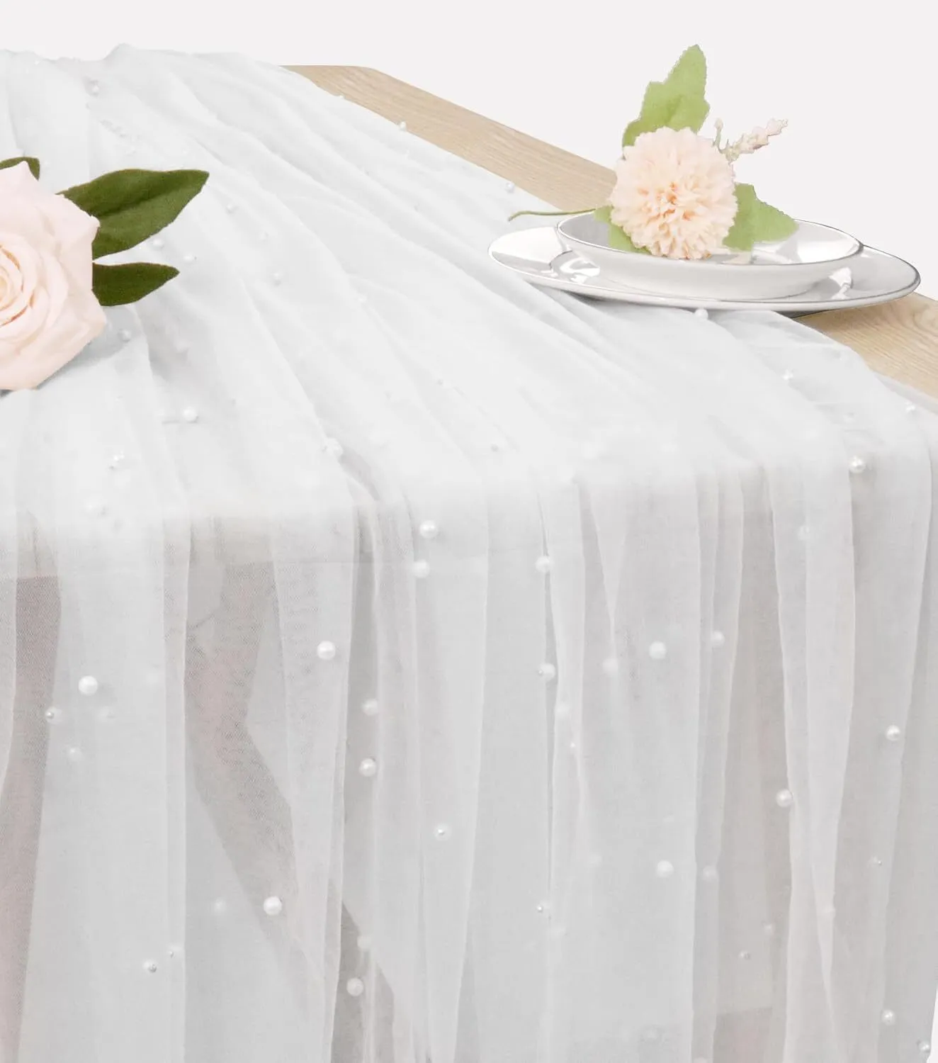 29" x 120" White Pearl Tulle Table Runner