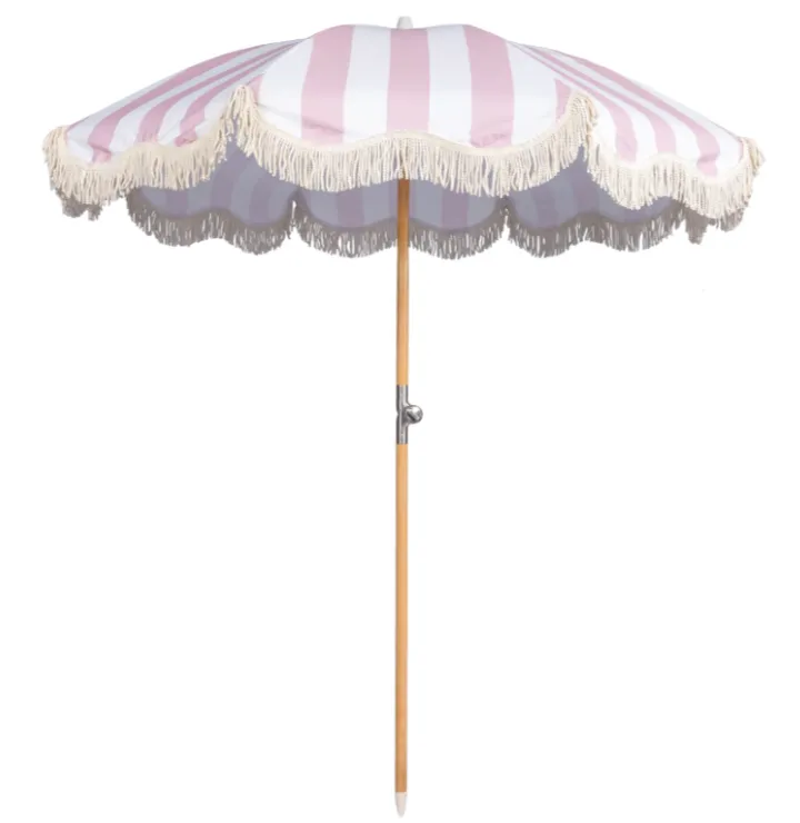 6.5 FT White & Pink Striped Umbrella