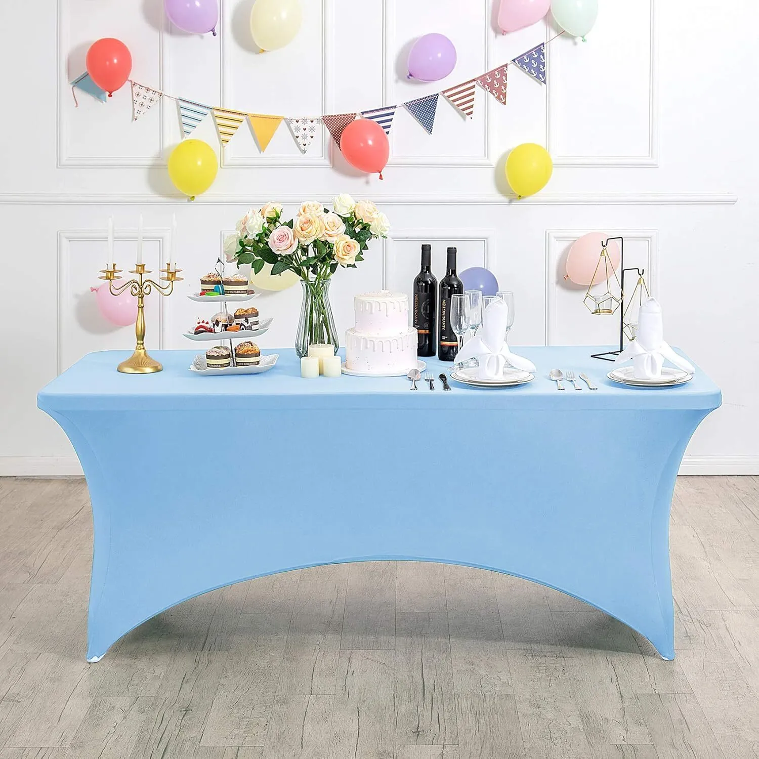 4 ft Baby Blue Rectangle Spandex Tablecloth