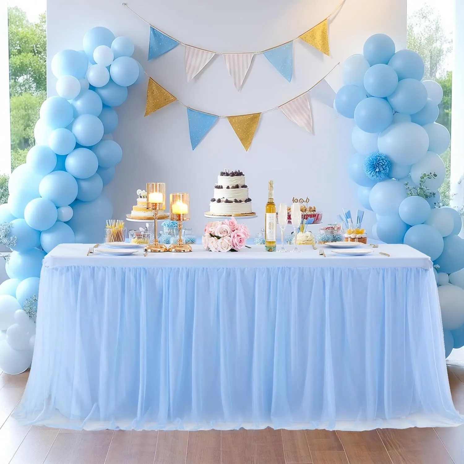 6 FT Baby Blue Ruffle Tulle Table Skirt