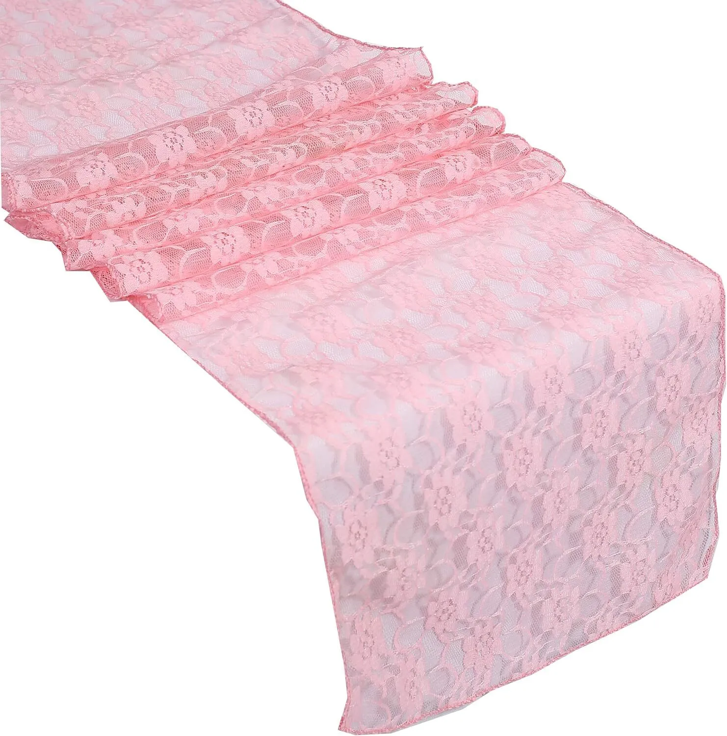 12" x 108" Blush Pink Floral Lace Table Runner
