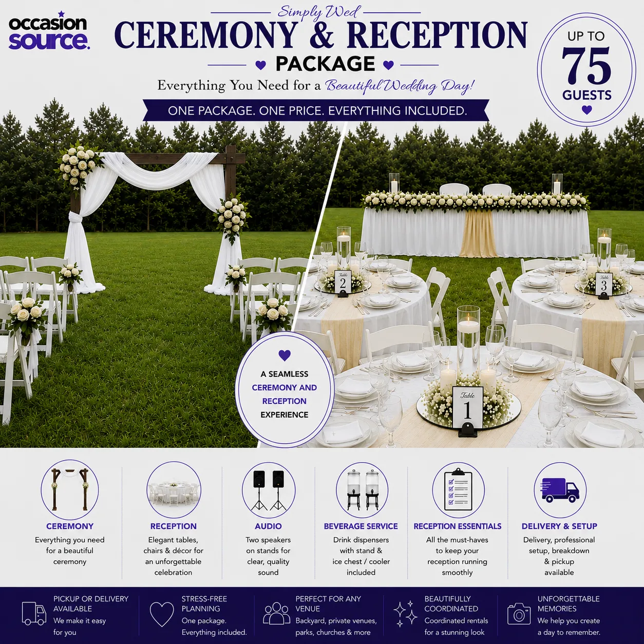 Simply Wed Ceremony & Reception Package - Up to 75 Guests