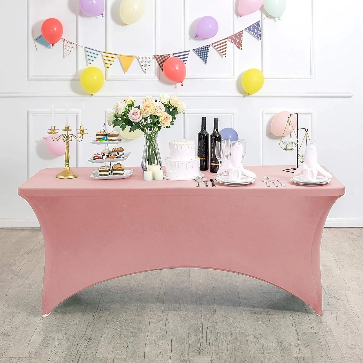 6 ft Dusty Rose Rectangle Spandex Tablecloth