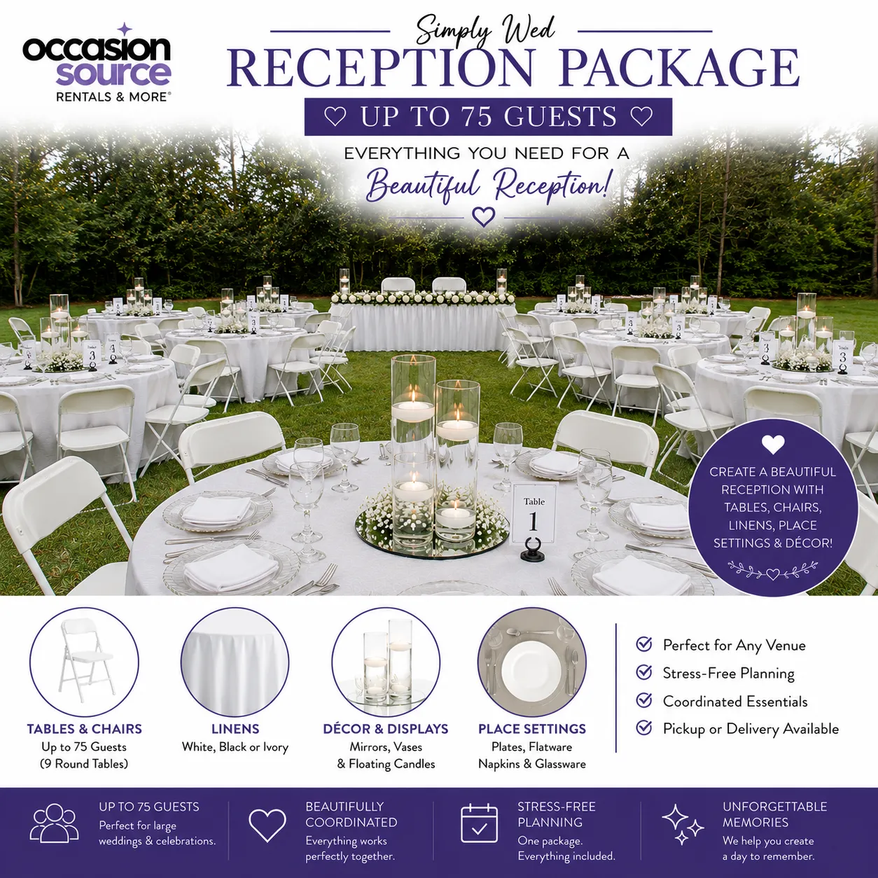 Simply Wed Reception Package – Up to 75 Guests