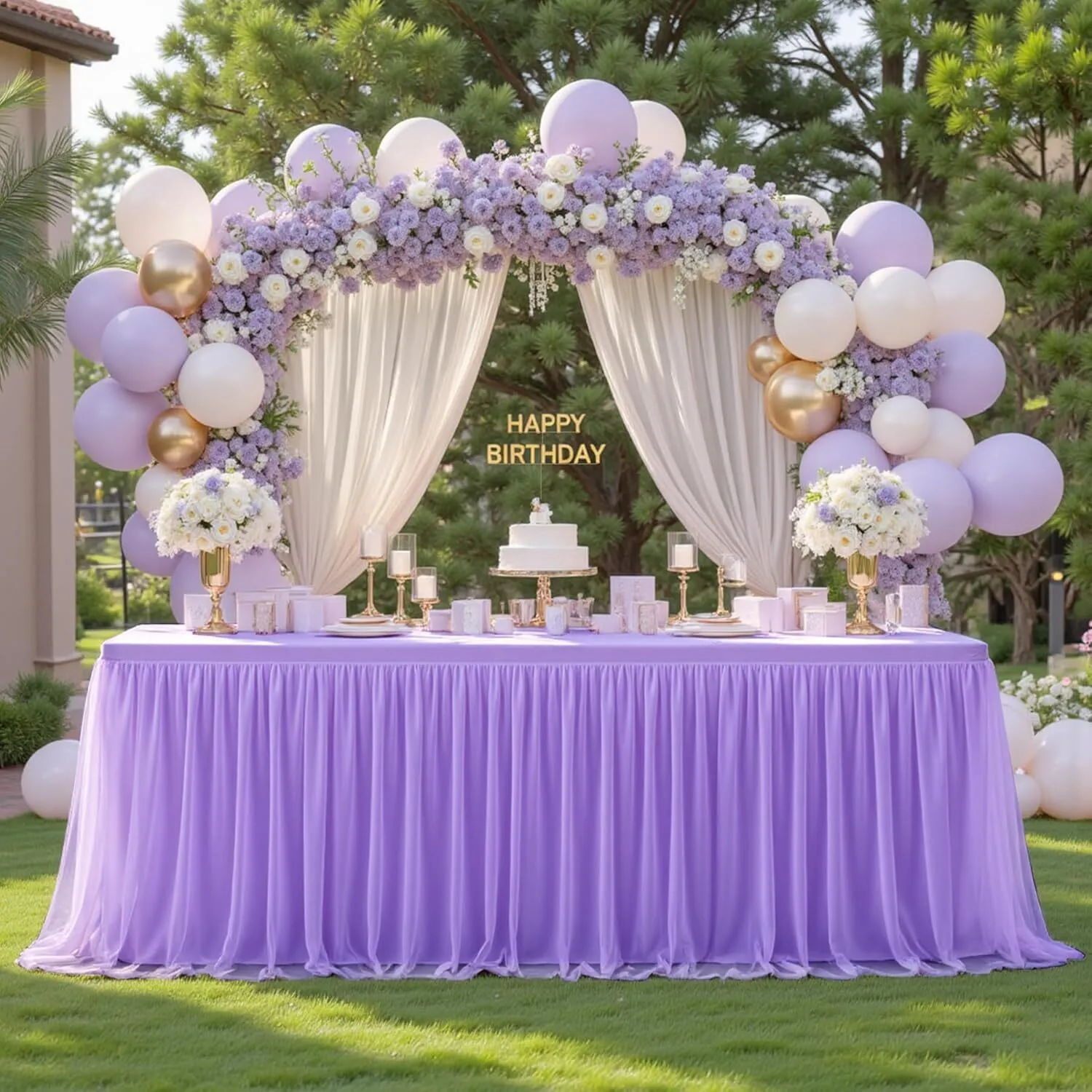8 FT Purple Ruffle Tulle Table Skirt