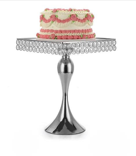 12" Silver Crystal Square Cake Stand