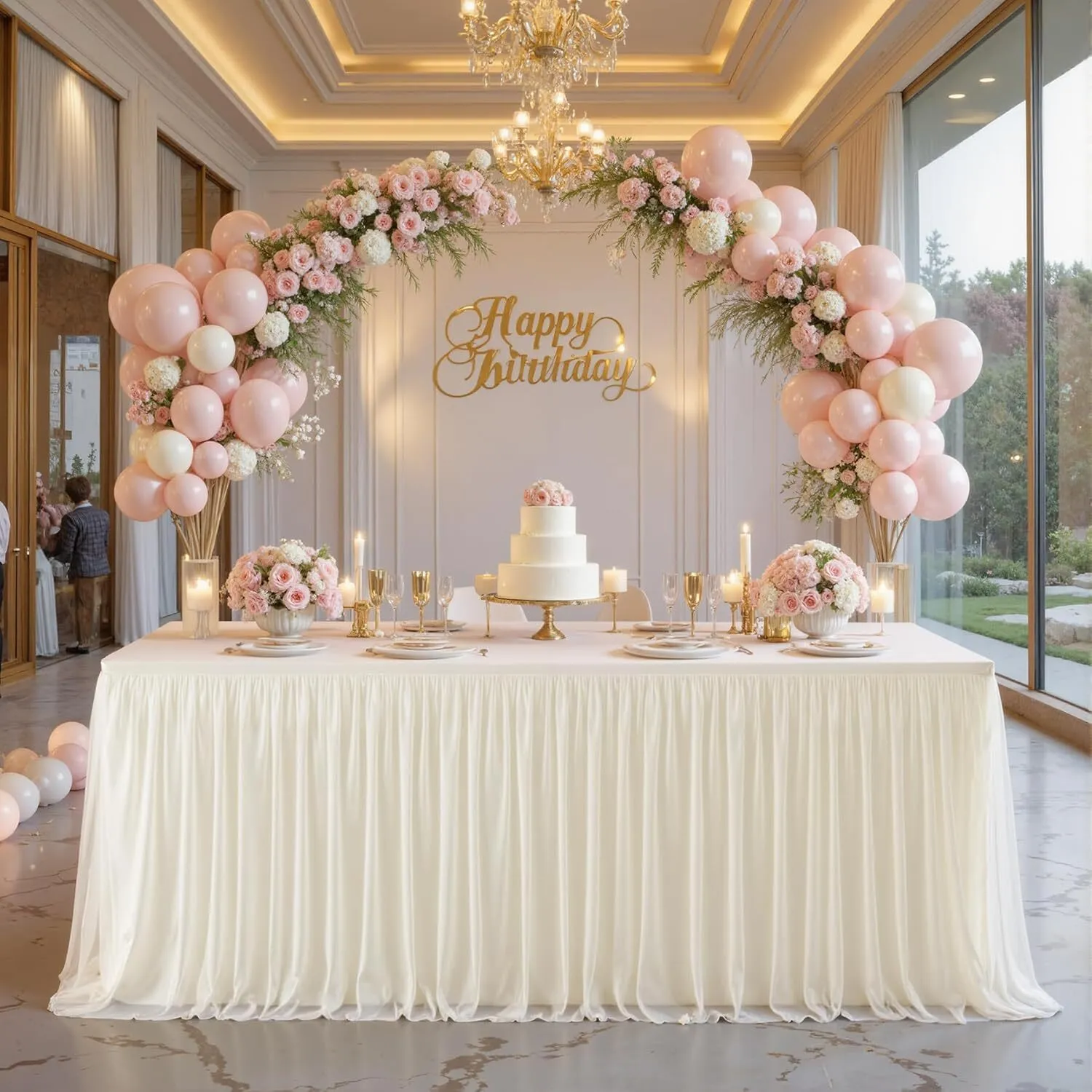 8 FT Ivory Ruffle Tulle Table Skirt