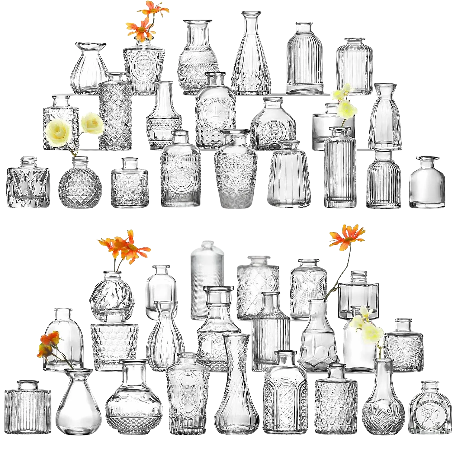 Set of 45 Clear Glass Bud Vases