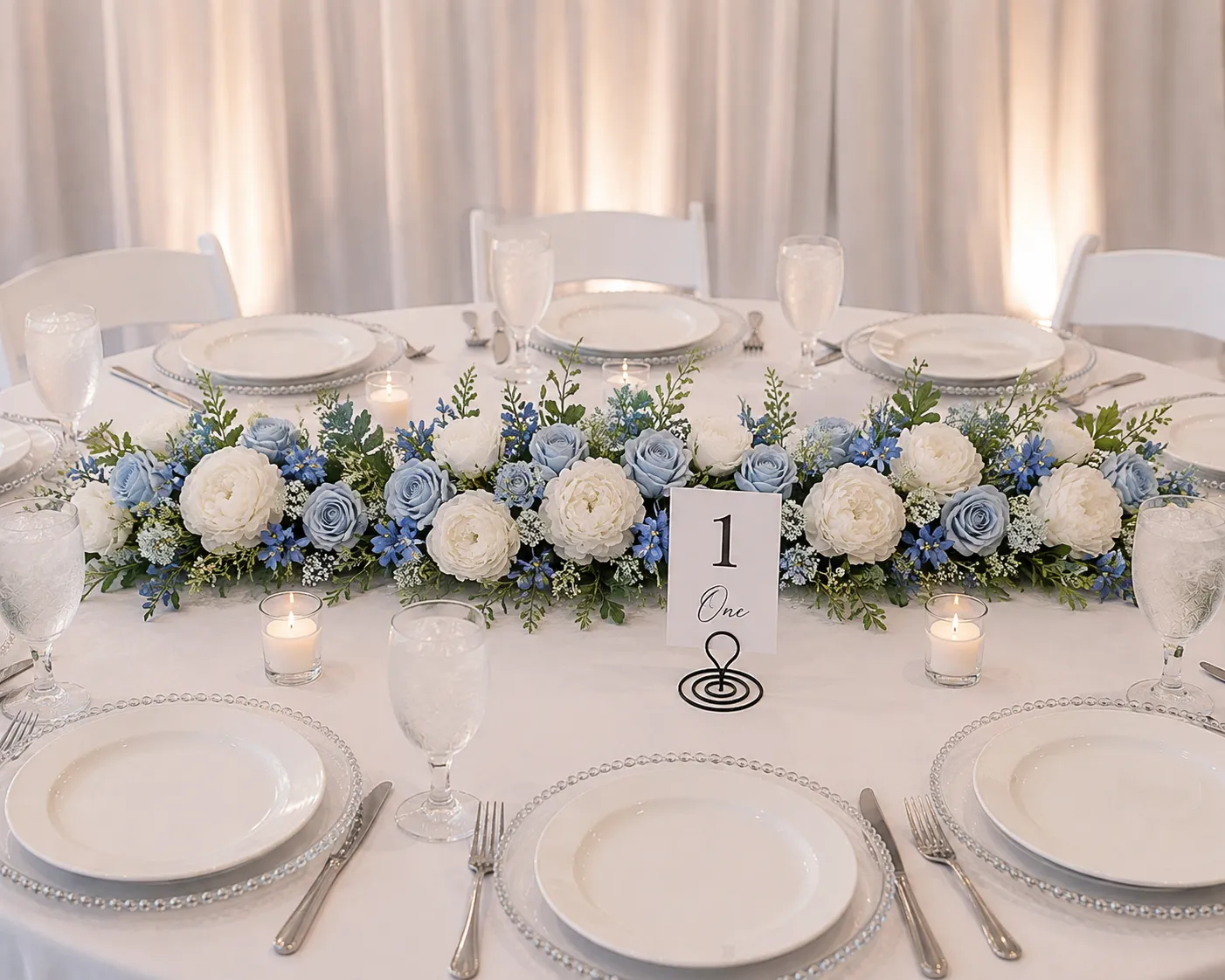6 ft Strand Blue, White and Dark Blue Artificial Peony Flower Garland