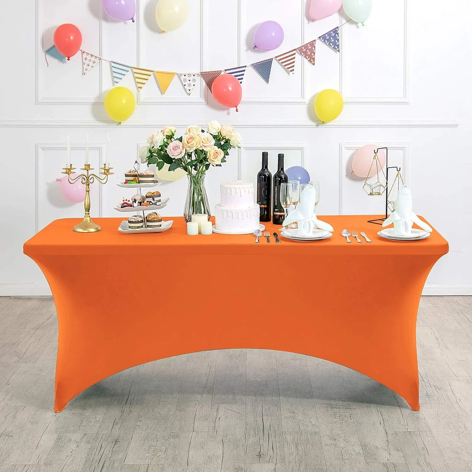 4 ft Orange Rectangle Spandex Tablecloth