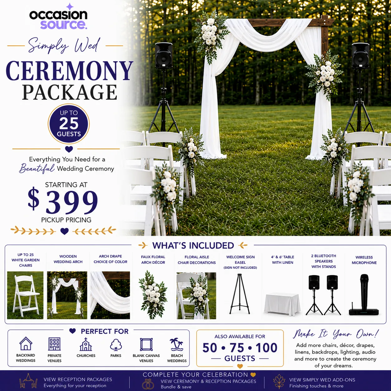 Simply Wed Ceremony Package - Up to 25 Guests