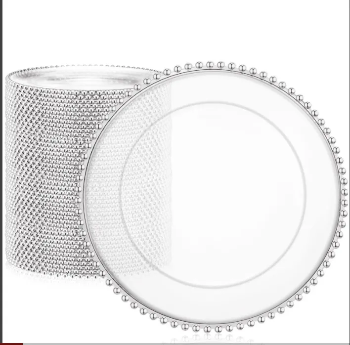Clear Charger Plates with Silver Beaded Edge