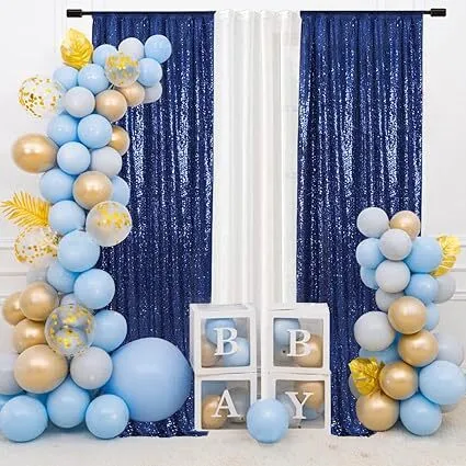 2'x8' Navy Blue Sequin Backdrop Curtains