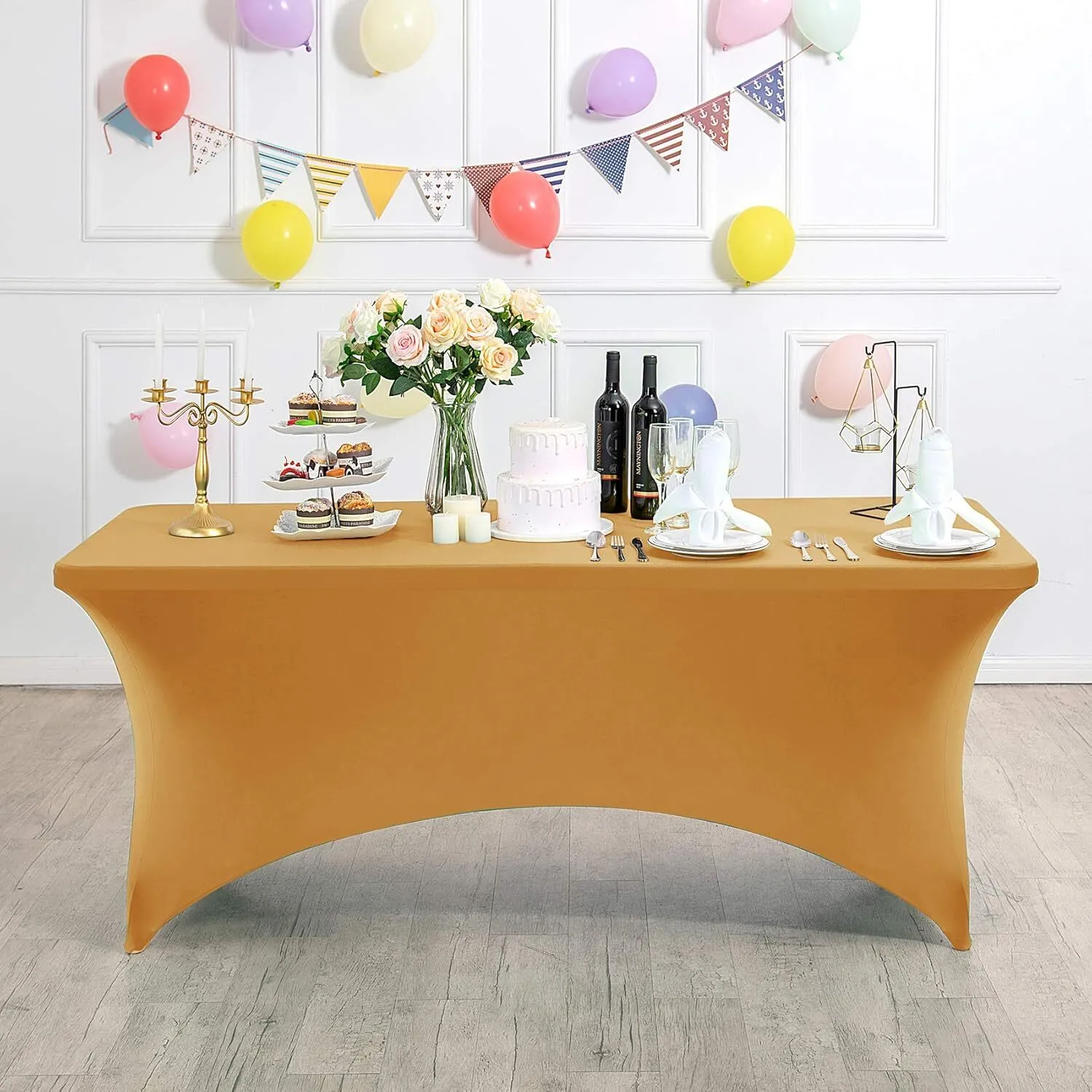 4 ft Gold Rectangle Spandex Tablecloth