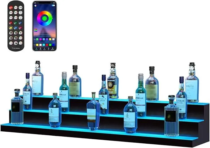 3-Tier 60-Inch LED Lighted Liquor Bottle Display Shelf