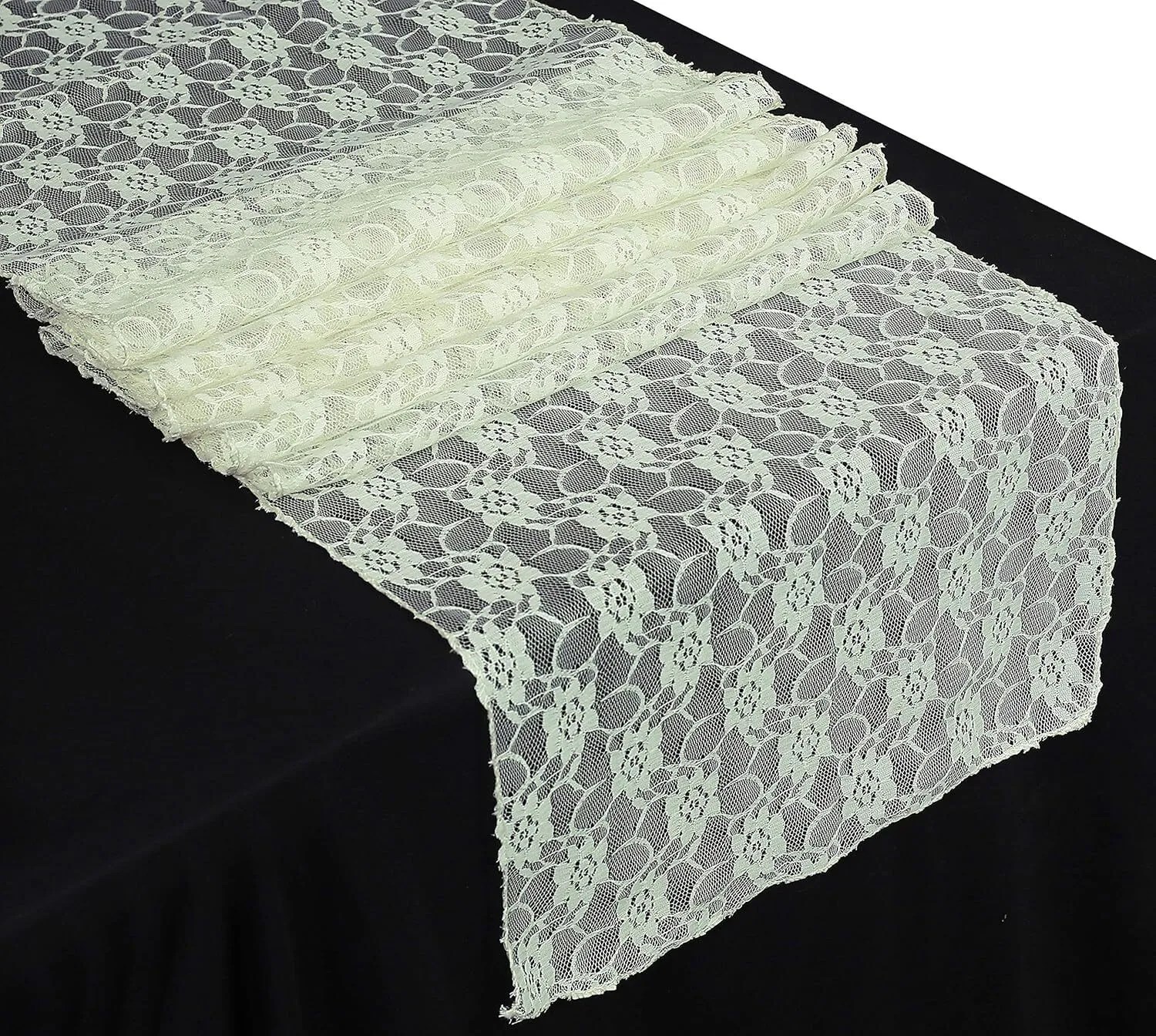 12" x 108" Ivory Floral Lace Table Runner