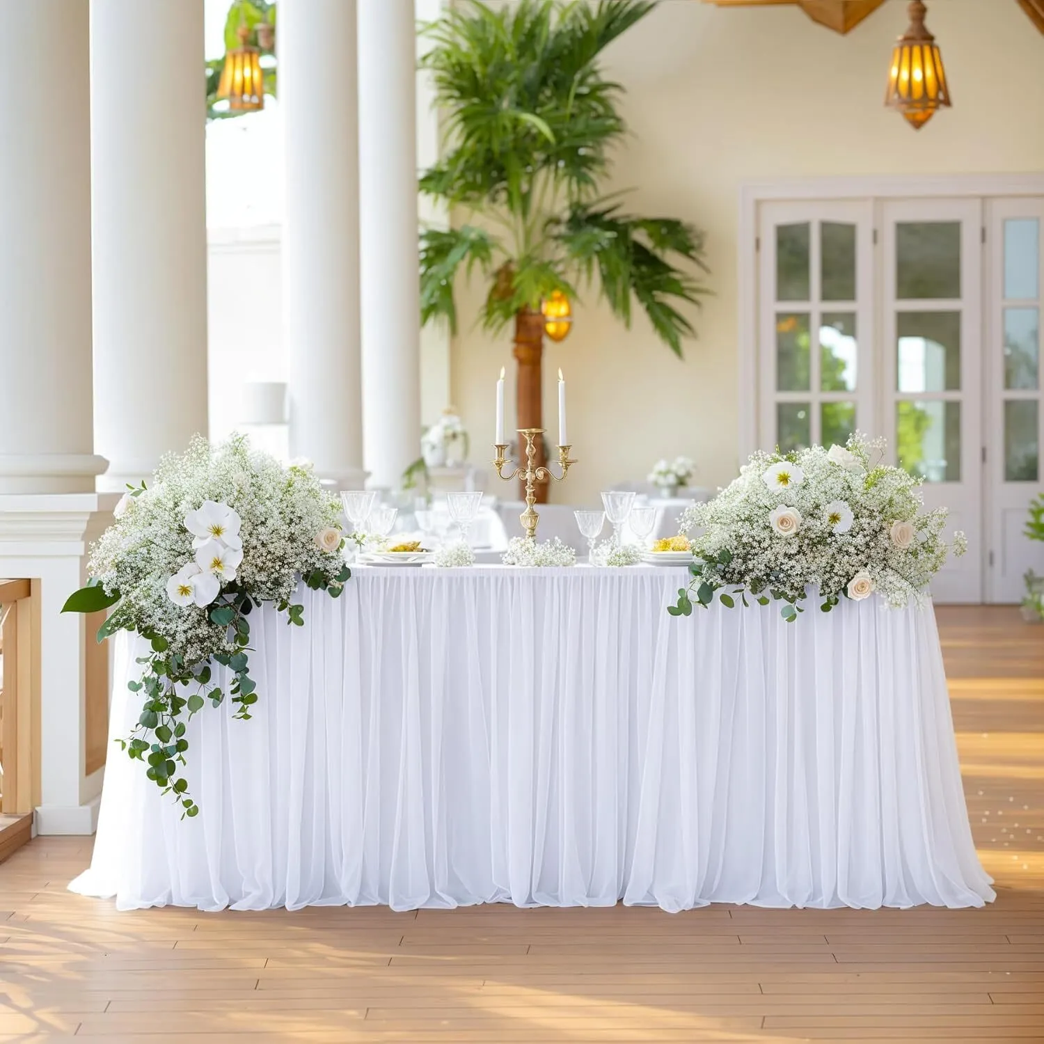 6 FT White Ruffle Tulle Table Skirt