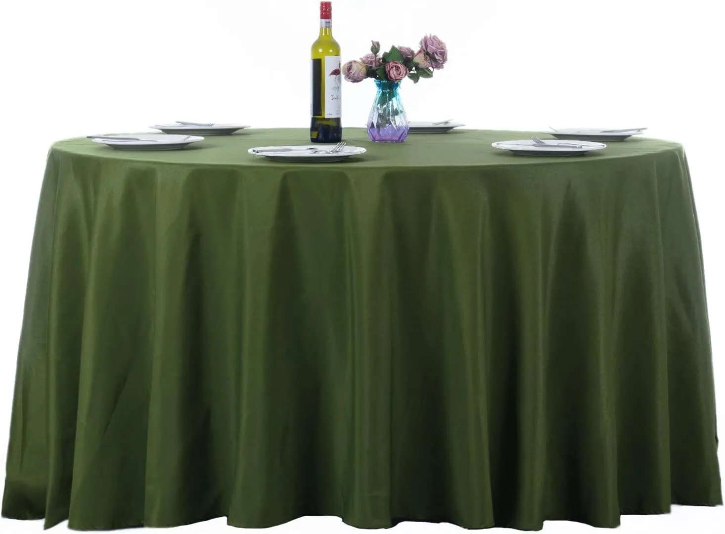 132" Willow Green Round Polyester Tablecloth