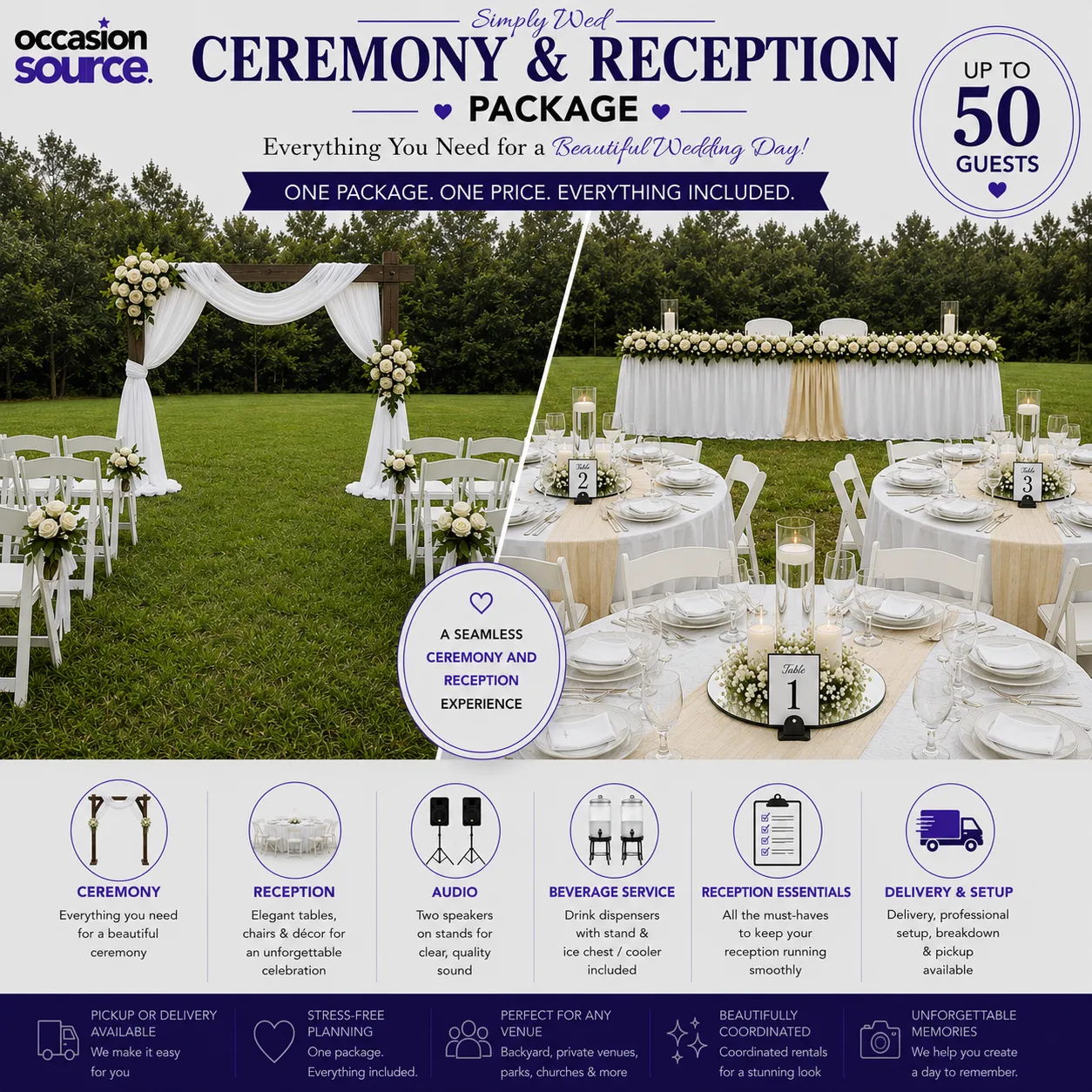 Simply Wed Ceremony & Reception Package - Up to 50 Guests