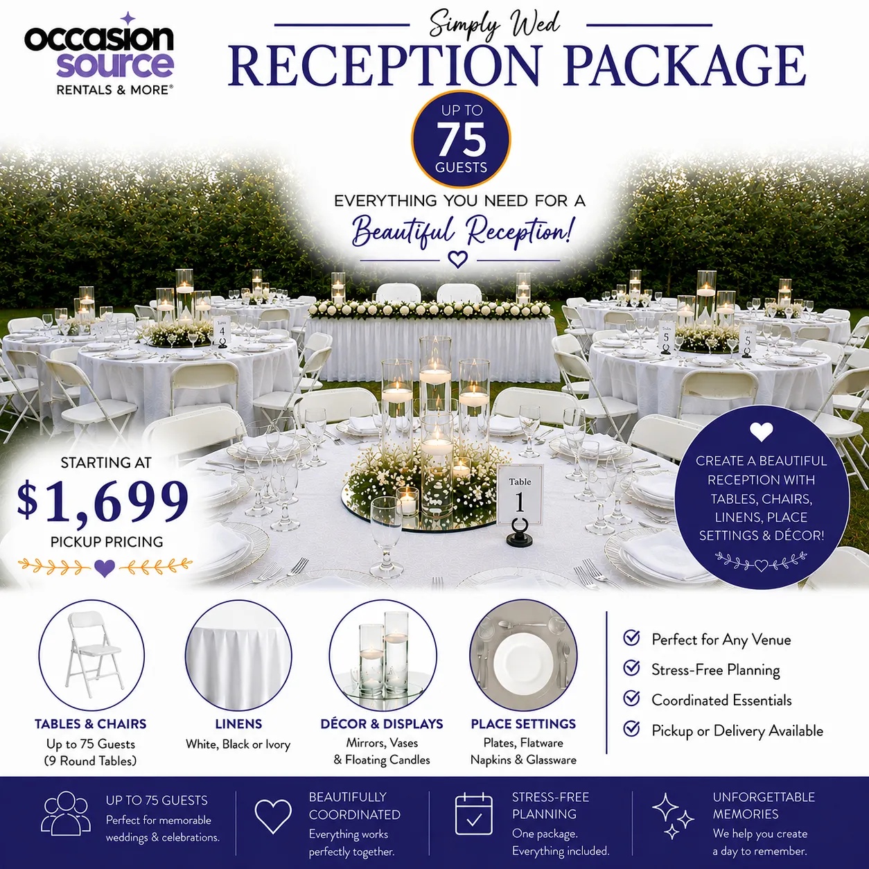 Simply Wed Reception Package – Up to 75 Guests