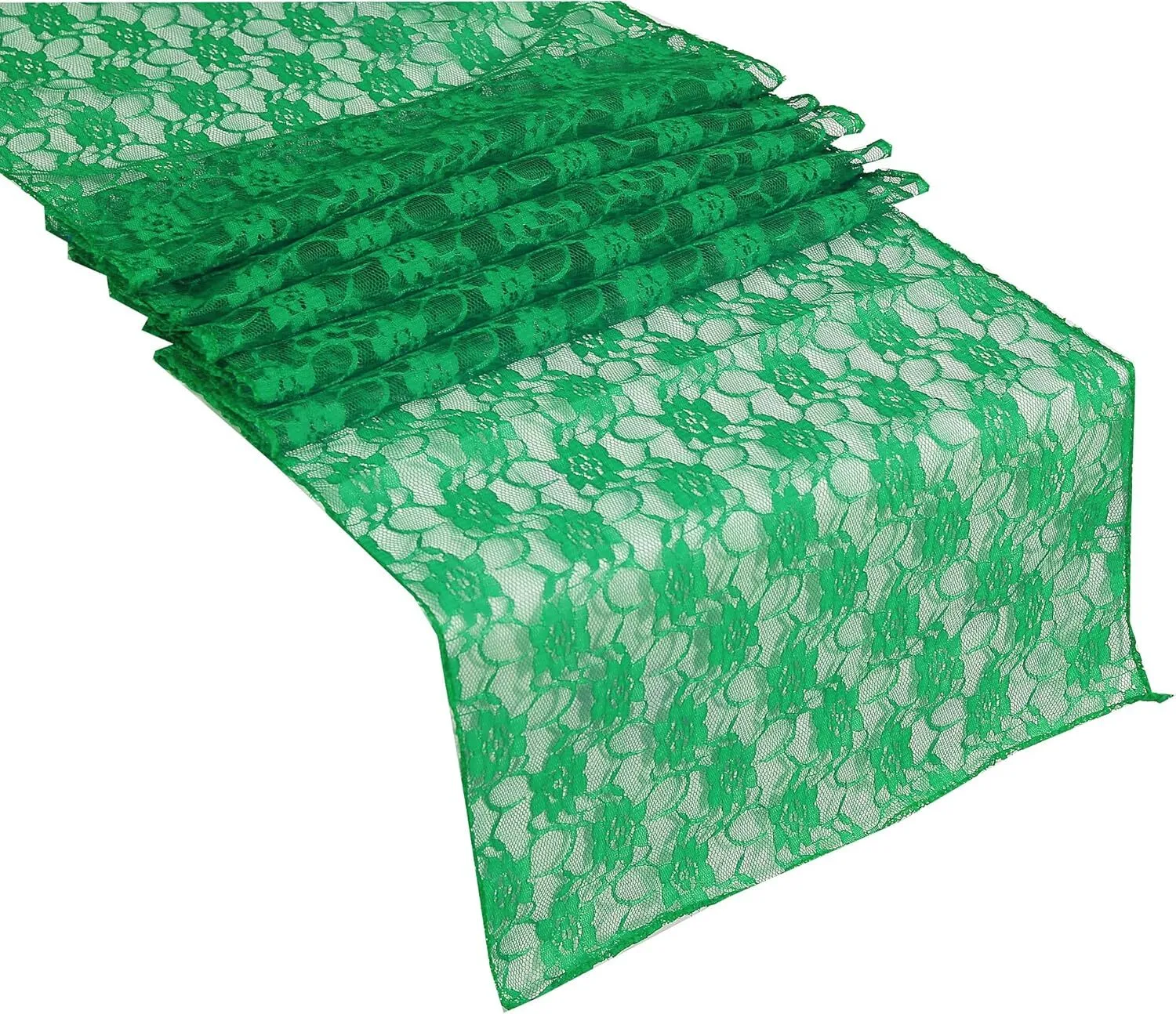 12" x 108" Green Floral Lace Table Runner