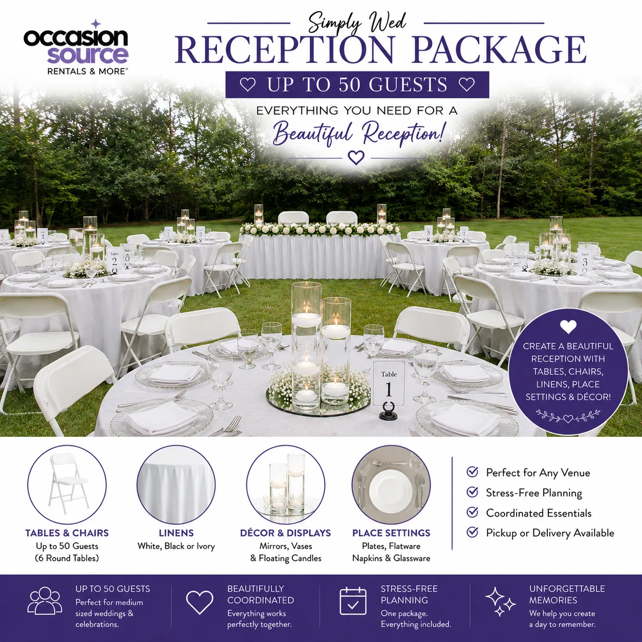 Simply Wed Reception Package – Up to 50 Guests