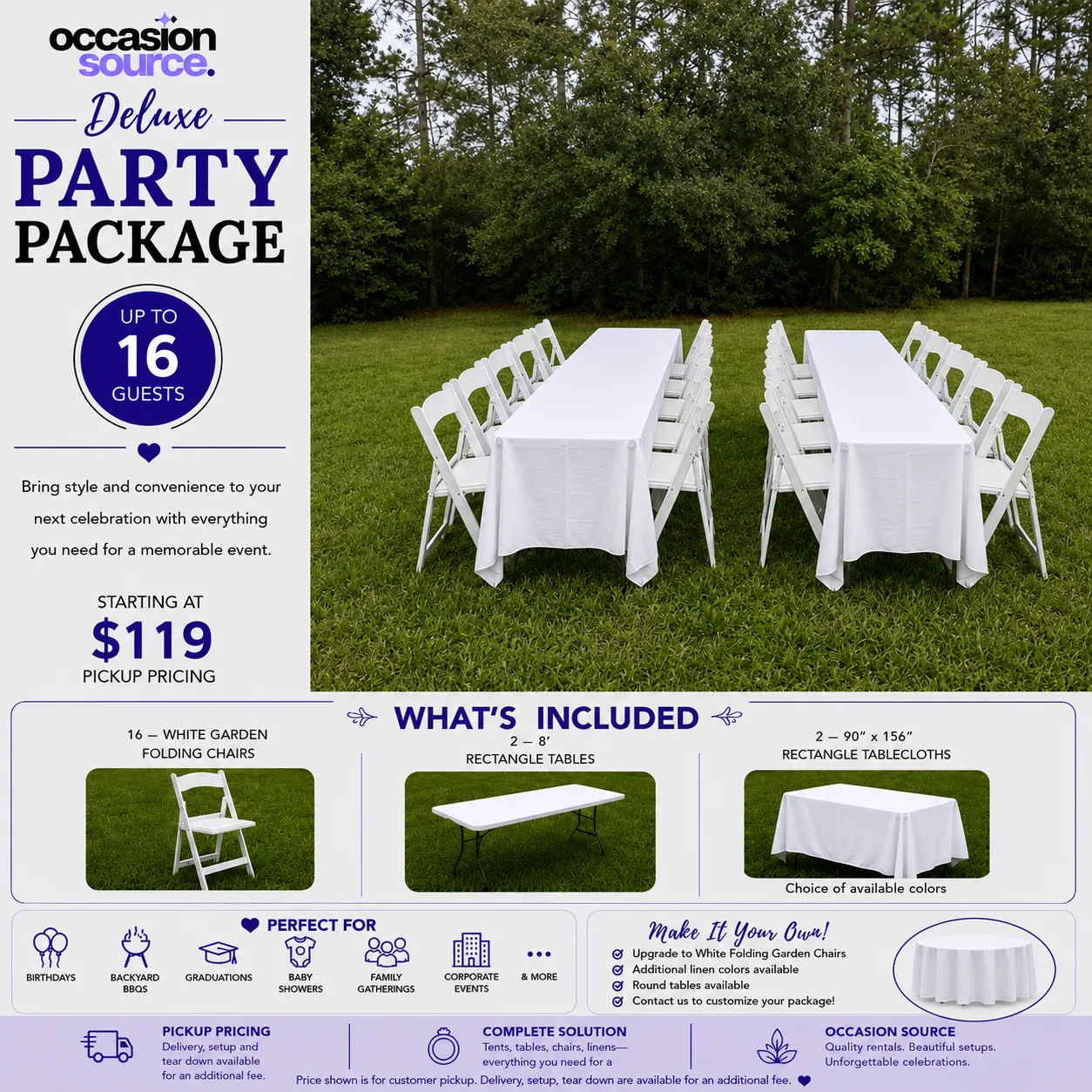 Deluxe Party Package – up to 16 Guests