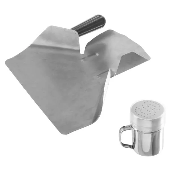 Stainless Steel Salt Shaker and Popcorn Scoop Set