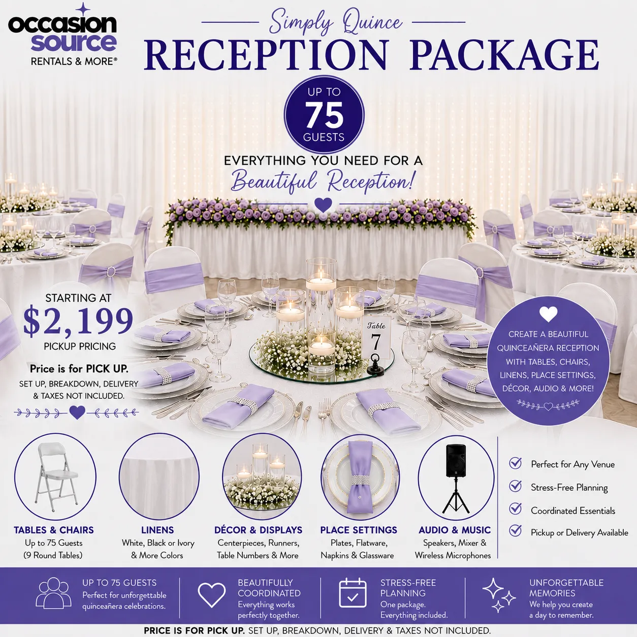 Simply Quince Reception Package – up to 75 Guests