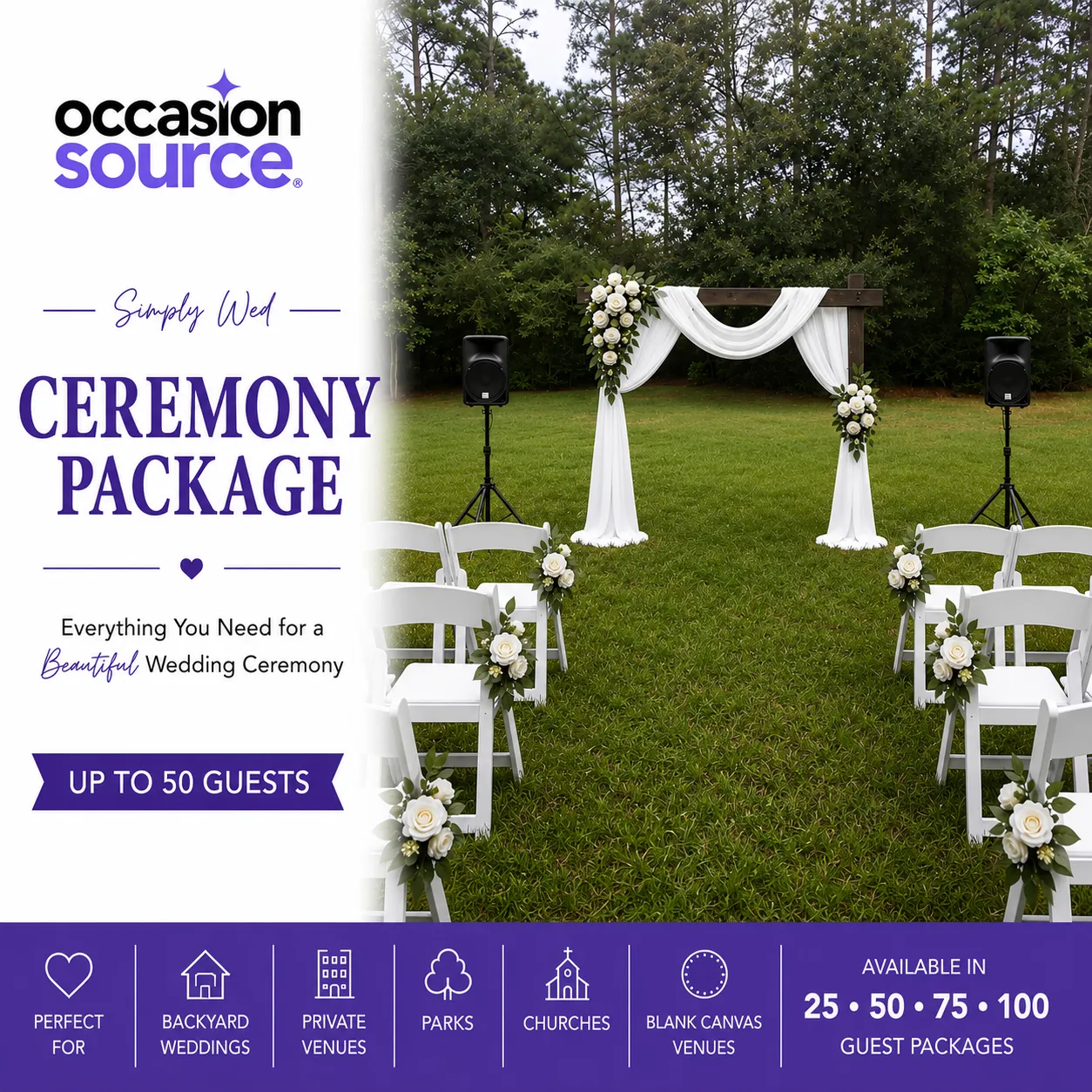 Simply Wed Ceremony Package – Up to 50 Guests