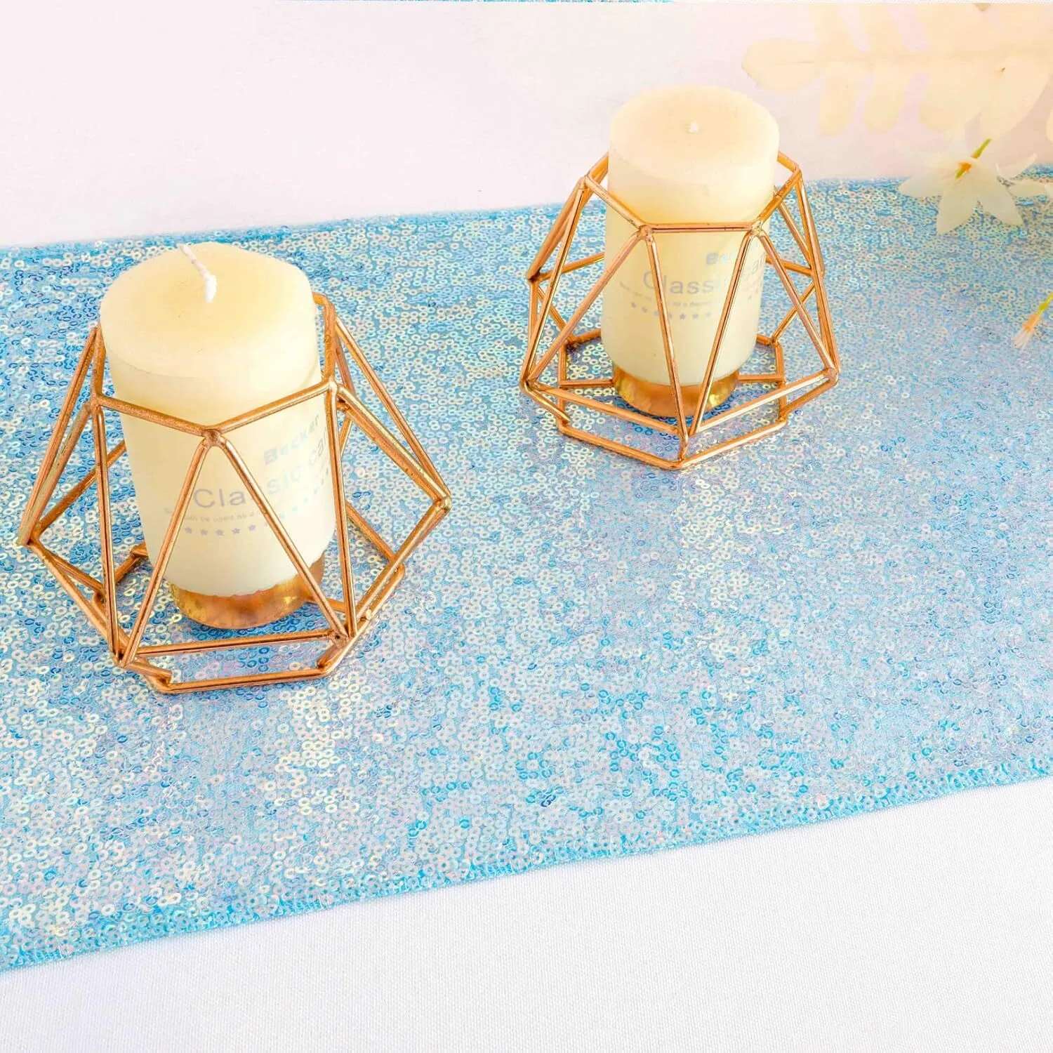 12'' x 108'' Iridescent Aqua Sequin Blue Table Runner